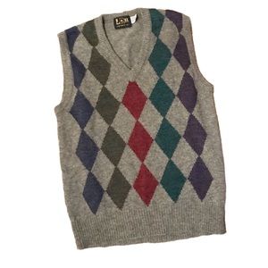 Vintage 90s Argyle Wool V Neck Sweater Vest grey